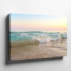 Sunrise Ocean Wave Crashing on Sandy Beach Canvas Wall Art Print Decor