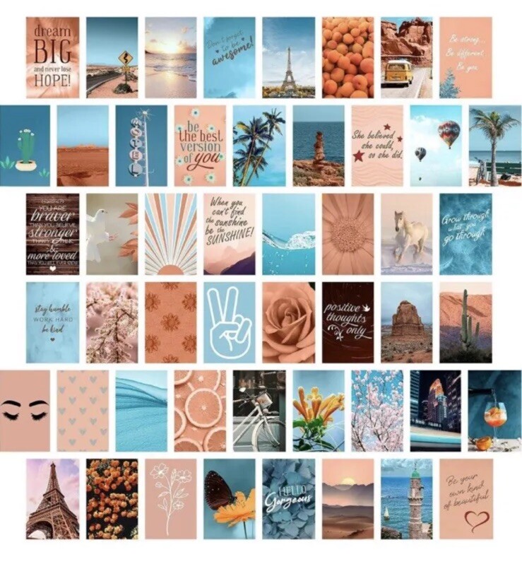 Wall Collage Kit Aesthetic Pictures, Collage Kit for Wall Peach Teal NEW