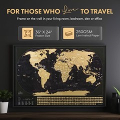 Travelization XL Scratch Off World Map with 196 Country 36″L x 24″W, Black
