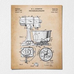 Kitchen Wall Decorations Poster Prints, Food Mixer Patent Print