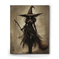 ART Halloween Wall Vintage Three Witches w/ Broom Witchy Canvas Painting Poster