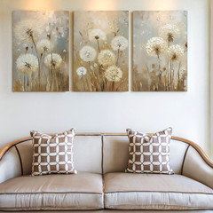 3 Pieces Serene Dandelion Field Soft Neutrals Large Wall Art Canvas Set Of 3
