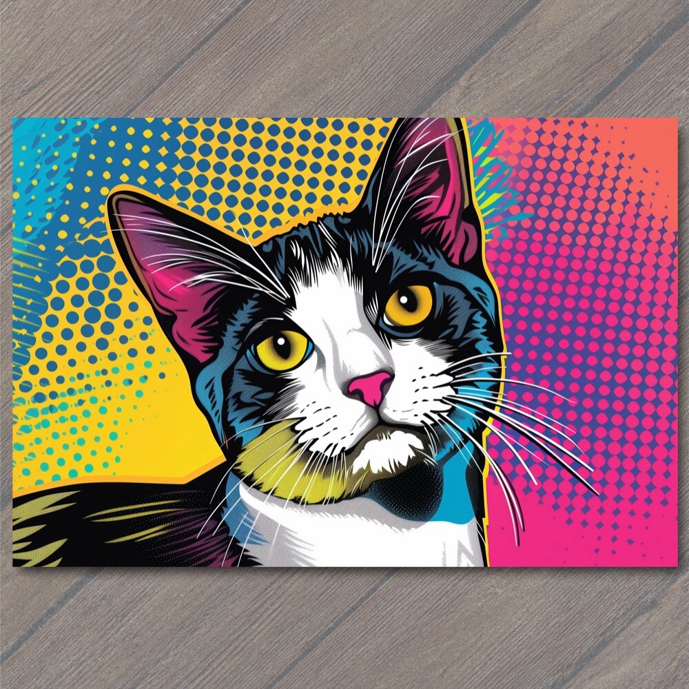 Art Print Cat Pop Art Halftone Cartoon Bright Colorful Fun Cute Colors Happy