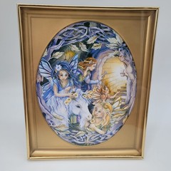 Faerie Unicorn Fairies Framed Fantasy Art Print Celtic Fairy Wall Decor 8×10 Vtg