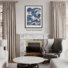 Blue Waves Wall Art Vintage Oriental Japandi Wabi Sabi Poster12X16 inch Unframed