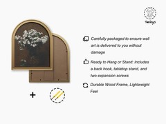 Gold Vintage Flower Arched Wood Framed Wall Art – Moody Floral Canvas Picture…