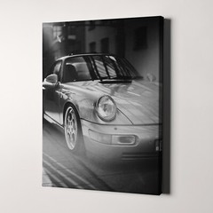 Vintage Silver Porsche Sports Cars Black and White Canvas Print Wall Art