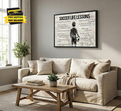 Black Framed Boy Soccer Canvas Wall Art Kid Soccer Life Lessons Wall Decor Pictu