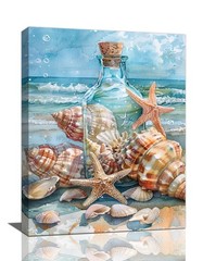 Bathroom Wall Art Blue Beach Wall Decor Coastal Ocean Theme Seashell Starfish…