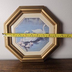 Vtg 1980s Homco Home Interiors Swan Family Print Gold Octagon Frame Wall Decor