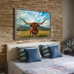 Rustic Texas Longhorn Cattle Wall Art – Framed Farmhouse Decor 48”X32”