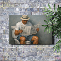 Man Reading Newspaper Wall Art Bathroom Scene