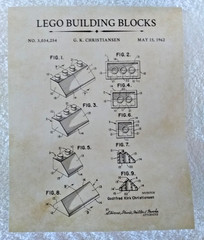 Lego Patent Set of Four Lego Patents Wall Art Decor Prints Distressed 1979-1962