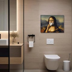 Funny Mona Lisa Bathroom Canvas Wall Art Pinching Nose Wall Decor Classical Pain
