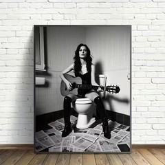 Elegant Woman Playing Guitar on Toilet Retro Poster Bathroom Wall Decor, Noframe