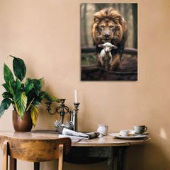 Framed Lion and Lamb Canvas Print Wall Art Christian Jesus Christ King of Judah