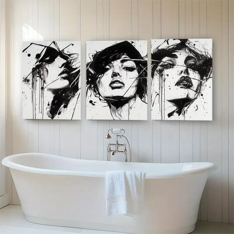 3pcs White Black Abstract Woman Stylish Perfect Wall Art Canvas Unframed/Framed