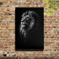 Framed Lion Portrait Black White Canvas Wall Art Modern Animal Decor