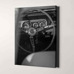 Vintage Ford Mustang Interior in Black & White Sports Cars Canvas Wall Art Print