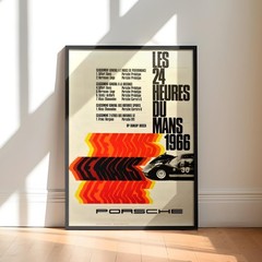 Le Mans 1966 Poster, Porsche Race Car Wall Art Decor