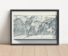 Bathymetric World Map, World 2D Relief Map, World Vintage Map – 2D Flat