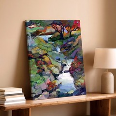 Wall Art Abstract Landscape Stream Waterfall Trees Colorful Nature Painting