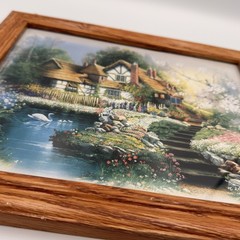 Vintage Andres Orpinas Cottage 1 Garden Swan Scene Framed Print Signed 11.5×9.5