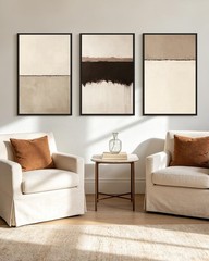 Abstract Framed Wall Art Minimalist Beige Gray Pastel Watercolor Wall Decor M…