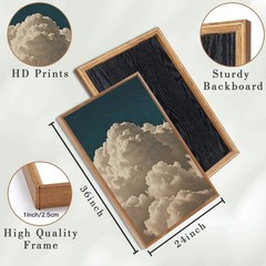 Extra Large Navy Blue Cloud Wall Art 24×36 Inch Framed Abstract Modern Landsc…