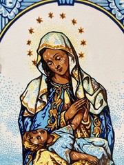 Virgen de la Providencia 1980’s ceramic & cast iron wall plaque -Puerto Rico Art