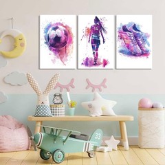 3Pcs Girl Purple Watercolor Soccer Canvas Wall Art Colorful Sneakers Posters …