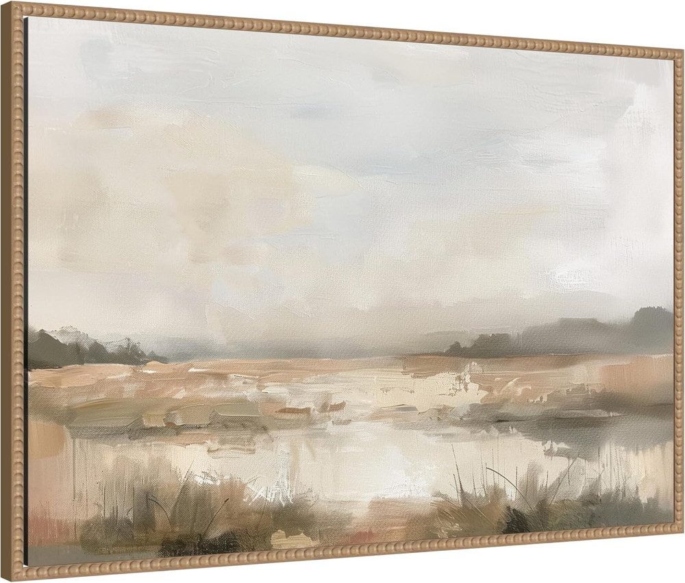 Framed Canvas Wall Art Print Neutral Abstract Landscape by the Creative Bunch St