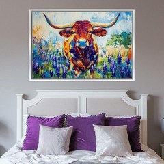 Texas Longhorn Wall Art Extra Large Canvas Print Bluebonnets Living Room Decor