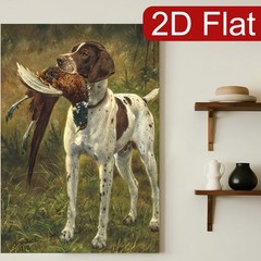 Vintage Hunting Dog with Pheasant Canvas Wall Art, Rustic Wildlife Home Decor