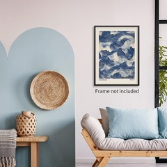 Blue Waves Wall Art Vintage Oriental Japandi Wabi Sabi Poster12X16 inch Unframed