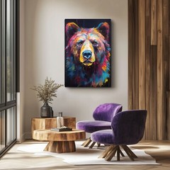 Grizzly Bear Portrait Oil Painting Print Framed Canvas Animals Art Wildlife