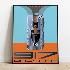 Porsche 917 Gulf Le Mans Poster, Vintage Racing Wall Art Decor