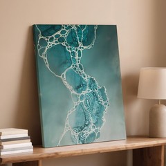 Modern Abstract Teal Blue And White Bubble Canvas Wall Art For Living Room Home