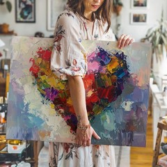 Colorful Abstract Heart Canvasexpressive Multicolor Brushstroke Art Wall Art