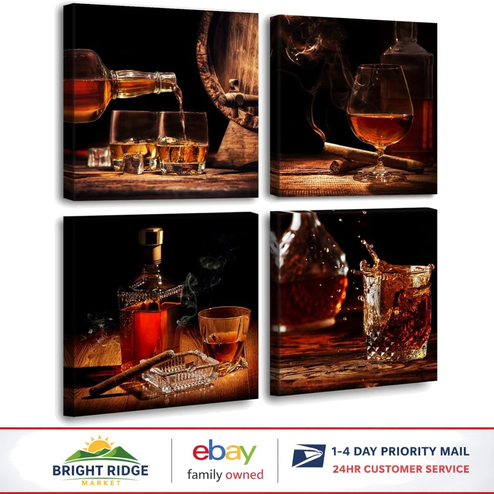 3D Effect Framed Artwork Featuring Whisky and Wine for Home Decoration