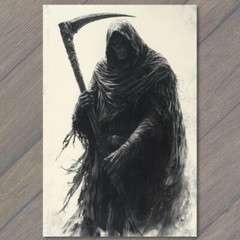 Art Print Grim Reaper Skeleton Holding Scythe Dark Gothic Halloween Mystical