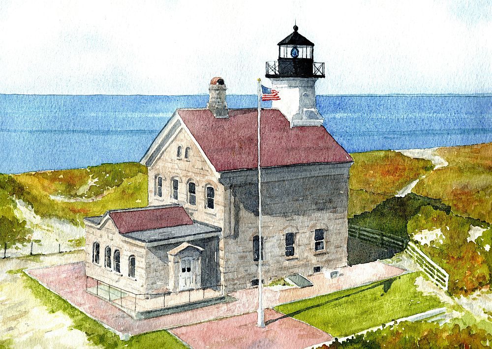 Block Island North Light Rhode Island Lighthouse Matted Watercolor Art Prints