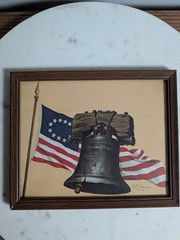 Vintage Liberty Bell & Betsy Ross Flag Framed Americana Print by Maguire