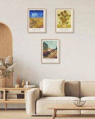 Iconic Van Gogh Framed Art Prints 3pc 12x16in Sunflowers Wheatfield Living Room