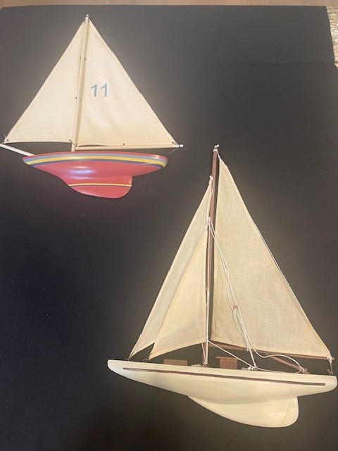 2 Wood + Canvas Sailboat Wall Art 16X20″ Red White stripes + White «Really Nice»