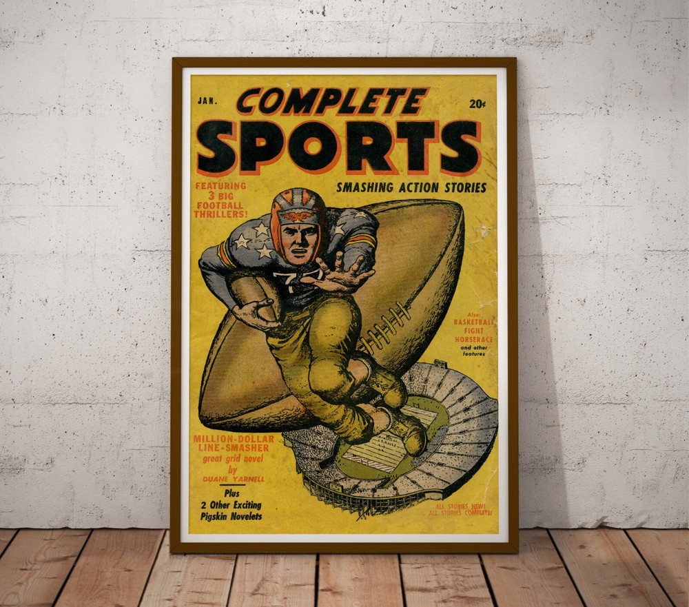 1946 Vintage Football Poster – up to 24 x 36 – Antique – Leather Helmet – Action
