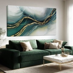 Gold Home Decor, Canvas Wall Art, Green Large Abstract Art for Living Room, O…