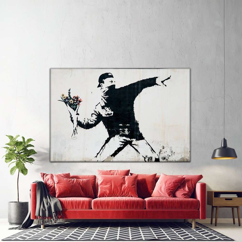 Banksy Art, Throwing Flowers Street Art, Banksy Décor, Banksy Print, Street Art