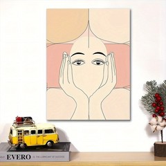 Canvas Art Framed Neutral Boho Woman Face Line Art Wall Decor