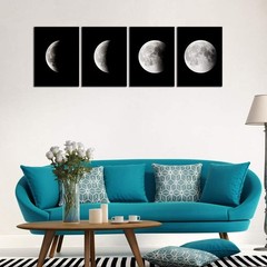Stylish 4-Panel Black and White Abstract Canvas Paintings for Interior Design